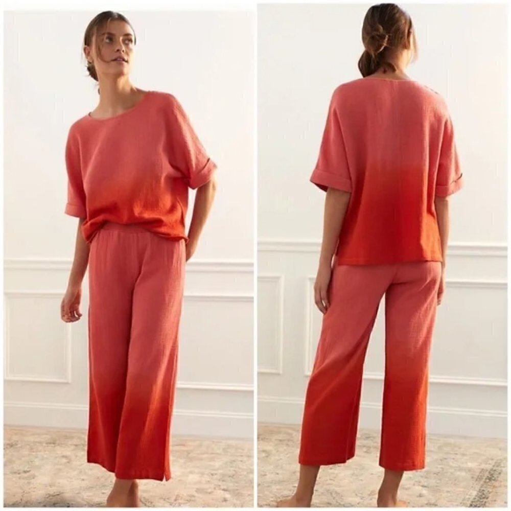 Dolan Left Coast Anthropologie Wide-Leg 100%Cotton Loungewear Coastal 2 Pc Set